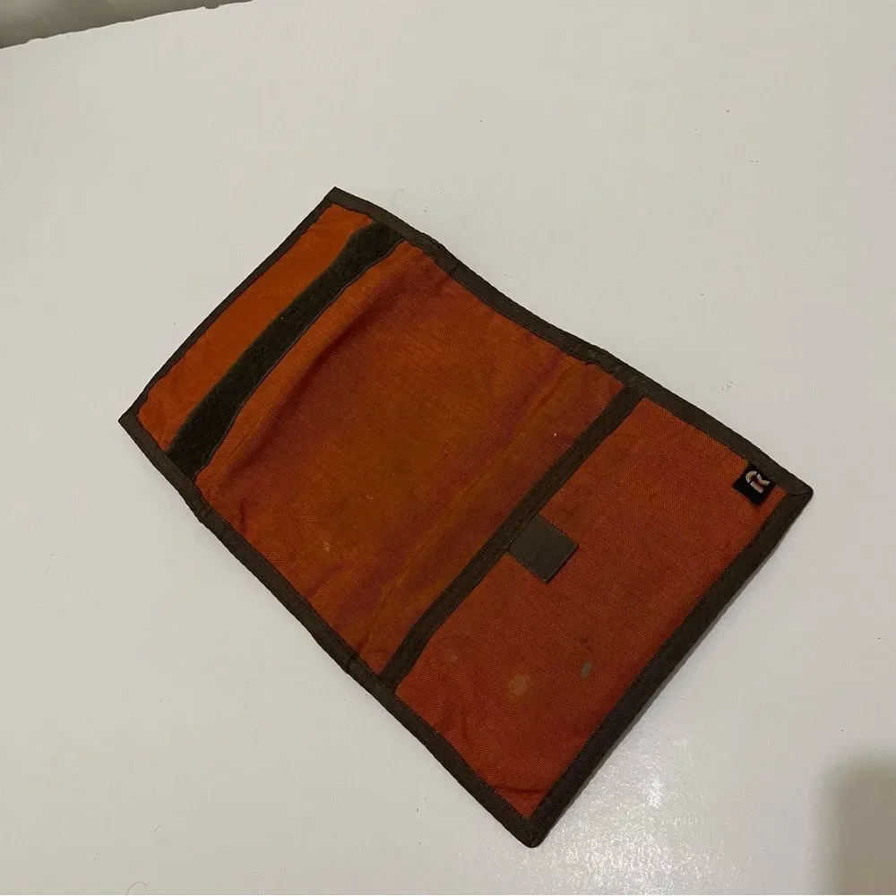 Vintage Rainbow Orange Rust Tri Fold Nylon Wallet w Calculator Hook Loop Closure